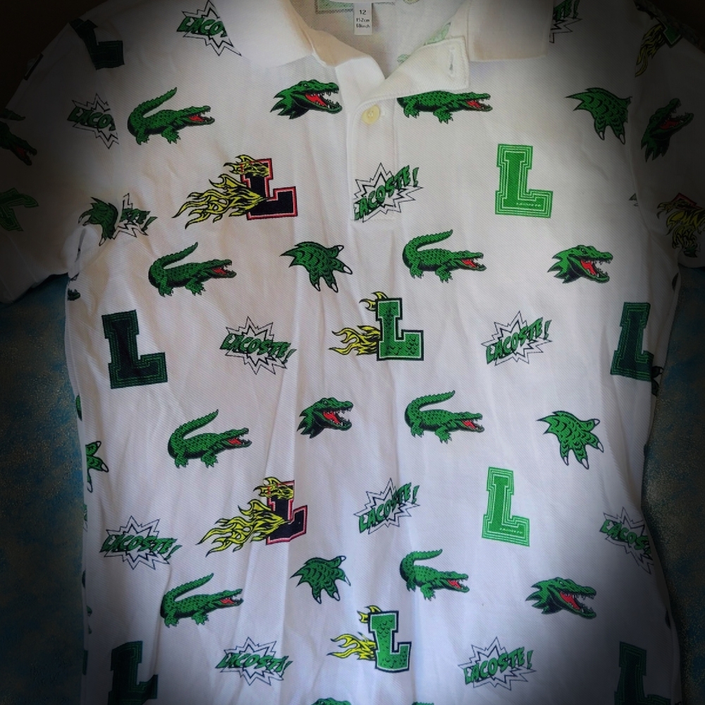 White Polo Shirt with Alligator and Letter Print